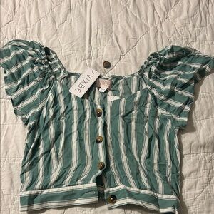 Teal Striped Women's Blouse
